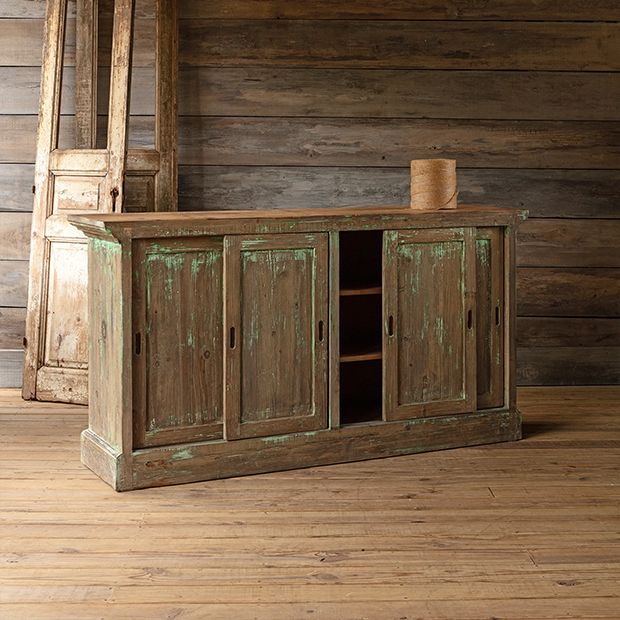 Rustic Buffet Counter With Storage Cabinets | Antique Farmhouse