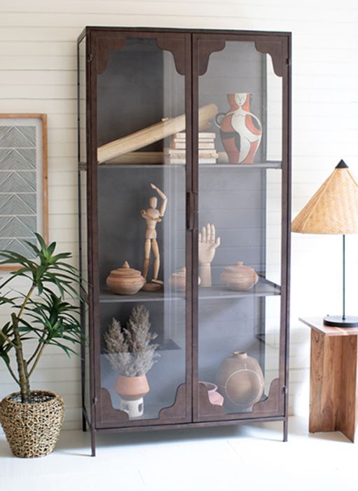 Rustic Metal and Glass Display Cabinet | Antique Farmhouse