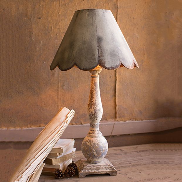 Rustic Table Lamp With Scalloped Shade | Antique Farmhouse