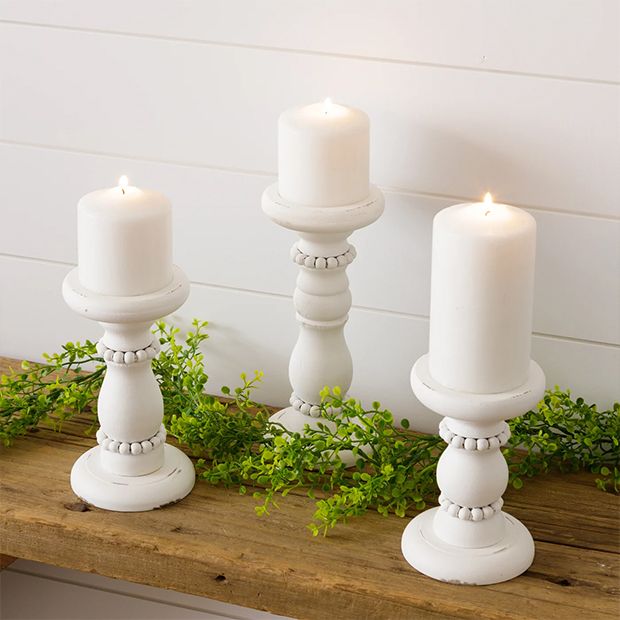 Simply Chic Beaded Candle Holders Set of 3 | Antique Farmhouse