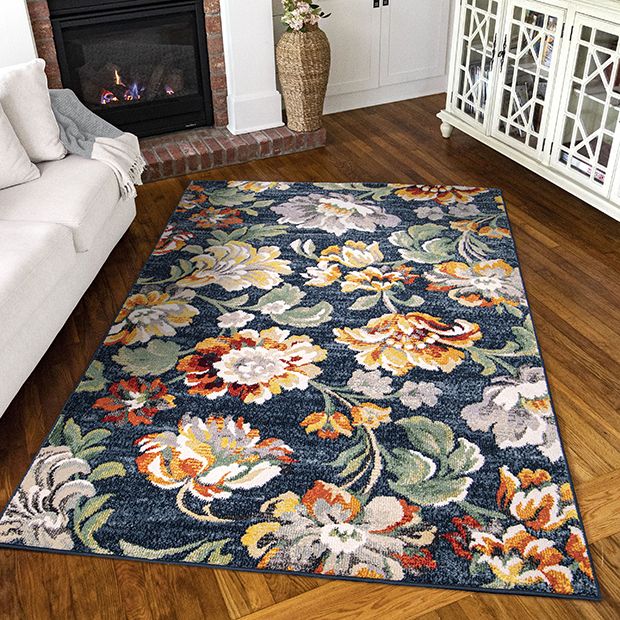 Simply Southern Cottage Franklin Floral Dark Blue Area Rug | Antique  Farmhouse