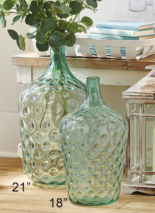 Textured Glass Jug Vase 18 Inch | Antique Farmhouse