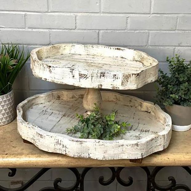 Wavy Two Tier Oval Display Tray | Antique Farmhouse