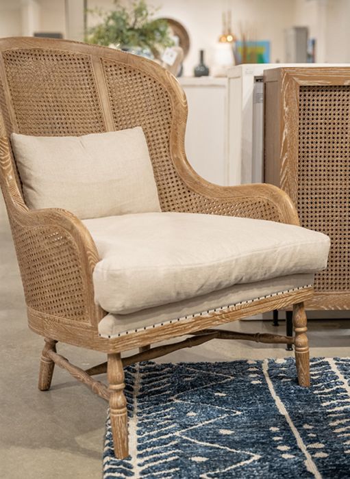 Whitewashed Cane Back Wing Chair | Antique Farmhouse