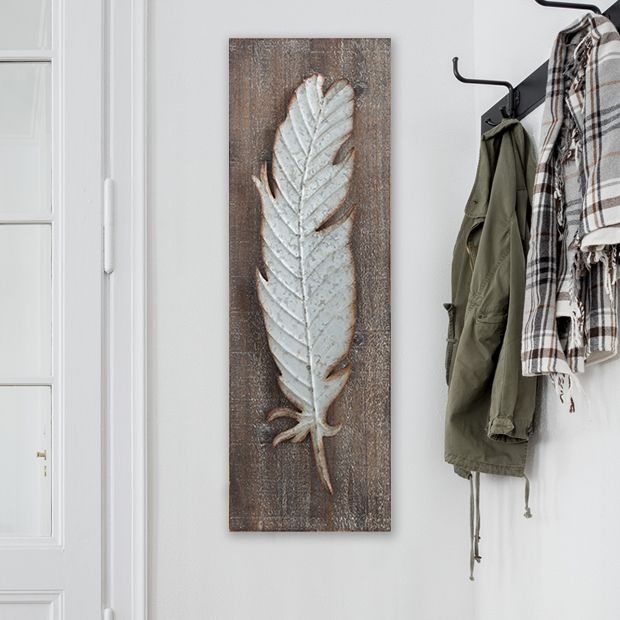 Wood And Metal Feather Wall Decor | Antique Farmhouse