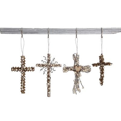 Beaded Wire Cross Ornaments Set of 4