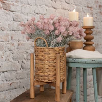 Braided Grass Basket On Stand