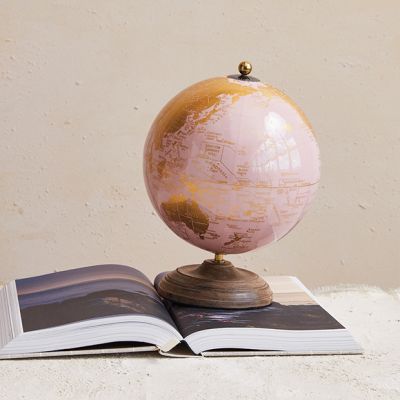 Chic In Pink Globe On Wood Stand