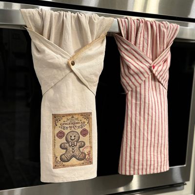 Gingerbread and Stripes Holiday Kitchen Towel Set of 2