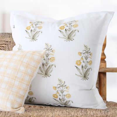 Golden Floral Block Print Pillow Cover