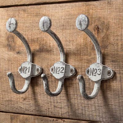 Numbered Metal Wall Hooks Set of 3