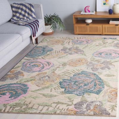 Rose Blossoms Green/Pink Area Rug