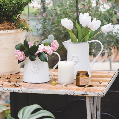 Rustic White Metal Flower Pitcher Vase